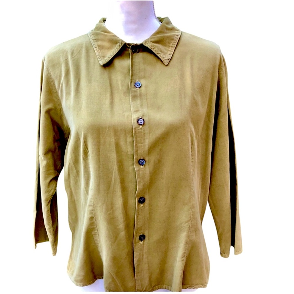 CP Shades Vintage Boho Green Corduroy Fitted Blouse Shirt, sz S